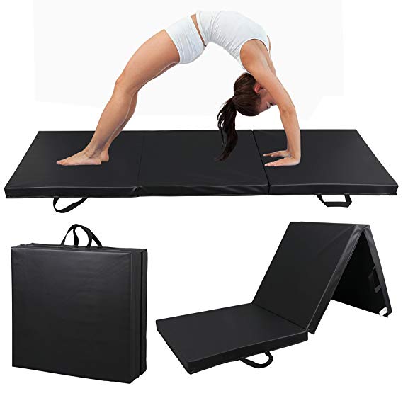 ZENY 6' x 2' Exercise Tri-Fold Gym Mat,Aerobics Yoga Workout Tumbling Mats for Home Gym Flooring with Carry Handles for MMA, Gymnastics, Stretching, Core Workouts