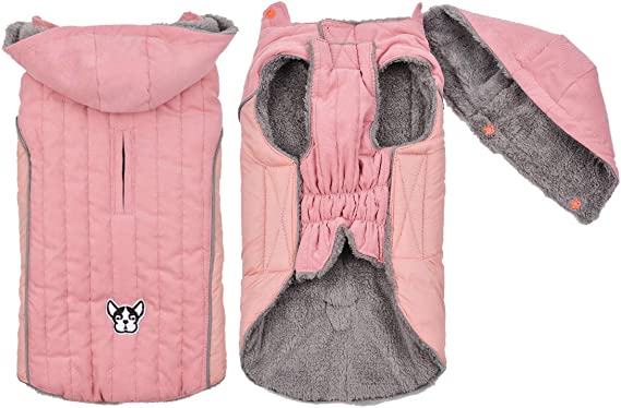 Rantow Waterproof Dog Coat with Removable Hood | Harness Hole | Reflective Small Medium Large Dogs Jacket Winter Warm Vest Fleece Lining Cozy Stormguard Puppy Outfit Pet Apparel