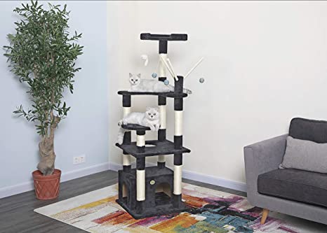 Go Pet Club 65.5-Inch Black Cat Tree Toy F3031