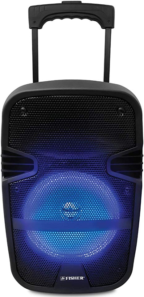 Fisher FBX820 8-Inch Compact Portable Wireless PA Speaker System w/Remote Control, Bluetooth,Colored Lights, Microphone Input, Karaoke Features