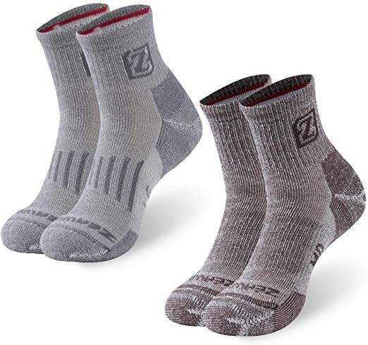 Merino Wool Socks, ZEAL WOOD Unisex Hiking Trekking Quarter Socks Thermal Warm Winter Socks,1/2/4 Pairs