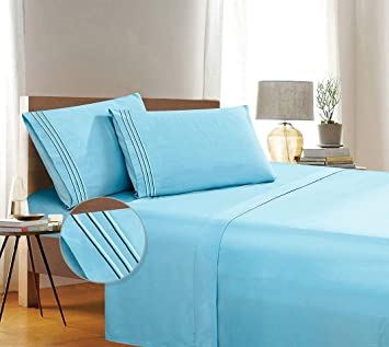 Elegant Comfort 1500 Thread Count Wrinkle & Fade Resistant Egyptian Quality 3-Piece Bed Sheet Set Ultra Soft Luxurious Set Includes Flat Sheet, Fitted Sheet and 1 Pillowcase, Twin/Twin XL, Aqua Wish