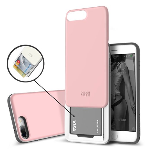 iPhone 7 PLUS Case (5.5") DesignSkin Slider [S1] : Best Seller Card Slot Shock Absorption Shockproof 3-Layer Protective Cover Holder Wallet Case Heavy Duty Bumper (Baby Pink)