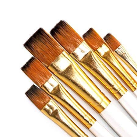 Seefoun 6 pcs Handmade Flat Tipped Brushes Professional Oil Paint Brush Set, Anti-Shedding Nylon Hair for Acrylic, Oil, Watercolor and Gouache, Nice Gift for Artists, Adults & Kids