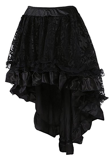 COSWE WOMEN'S Solid Color Lace Asymmetrical High Low Corset Skirt