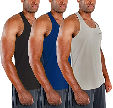 DEVOPS Men's 3 Pack Cool Dry Fit Y-Back Muscle Gym Training Tank Top Sleeveless