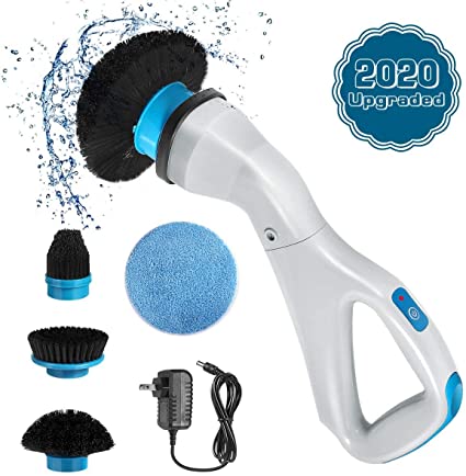 Electric Spin Scrubber, Power Scrubber Cordless High Rotation Handheld Bathroom Scrubber Rechargeable with 4 Replaceable Cleaning Brush Heads for Cleaning Tub, Tile, Floor, Sink, Wall, Window