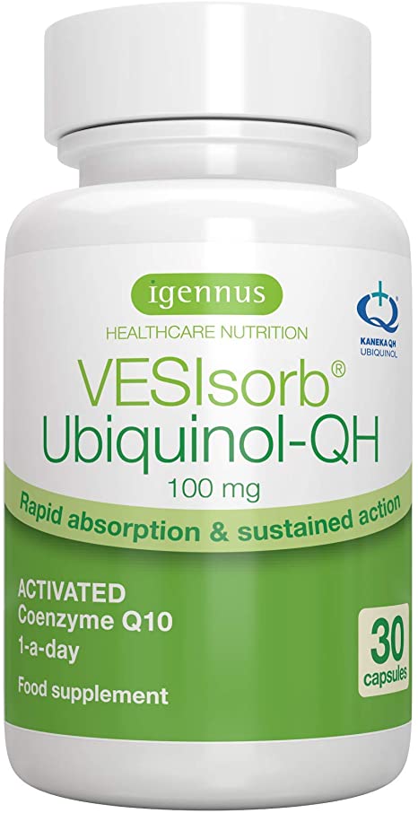 VESIsorb Ubiquinol-QH Advanced Fast-Acting Coenzyme Q10-100 mg Water-Soluble Kaneka QH Ubiquinol CoQ10 Supplement Ideal for Heart Health, Restoring Energy & Active Lifestyles