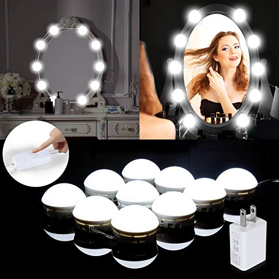 LED Vanity Mirror Lights, Hollywood Style Make Up Mirror Lamps Kit with Dimmable 10 LED Bulbs, Lighting Fixture Strip, 15.5ft/4.72M for Makeup Dressing Tables and Bathroom Mirror by MIBOTE