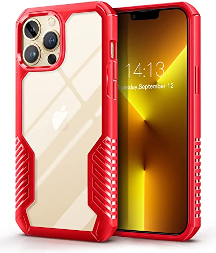 MOBOSI Compatible with iPhone 13 Pro Max Case 2021, Vanguard Armor Protective Phone Case Cover, Military Grade Heavy Duty Shockproof Slim Clear Case 6.7 Inch (Red)