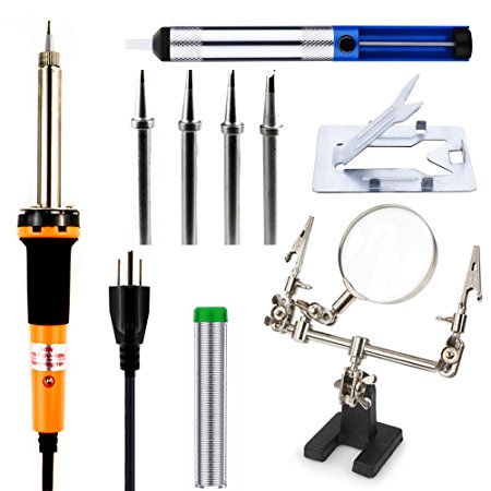 Stanz (TM) 60W soldering iron, soldering gun with 4 extra tips solder third hand pump and stand.