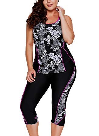 Farysays Women's Sleeveless Top and Cropped Pants Two Piece Unitard Tankini Swimsuit