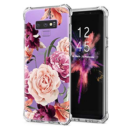 LUOLNH Galaxy Note 9 Case,Samsung Galaxy Note 9 Case Flower,Slim Shockproof Clear Floral Pattern Soft Flexible TPU Back Cover Samsung Galaxy Note 9 (Purple)