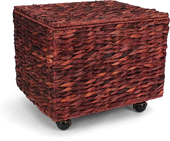 Seagrass Rolling File Cabinet - Home Filing Cabinet - Hanging File Organizer - Home and Office Wicker File Cabinet - Water Hyacinth Storage Basket for File Storage (Russet Brown)