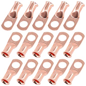 Rustark 15 Pack 4 AWG-3/8"Copper Wire Lugs, UL Listed Heavy Duty Battery Cable Ends, AWG Crimp Wire Ring Lugs, Eyelets Tubular Ring Terminal Connectors (4 AWG-3/8" Ring)