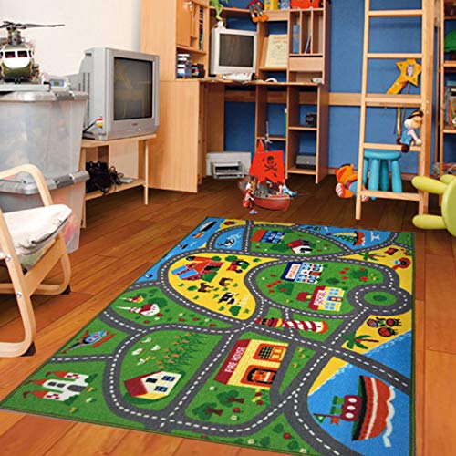 Furnish my Place City Street Map Children Learning Carpet, Play Carpet Kids Rugs Boy Girl Nursery Bedroom Playroom Classrooms Play Mat Children's Area Rug