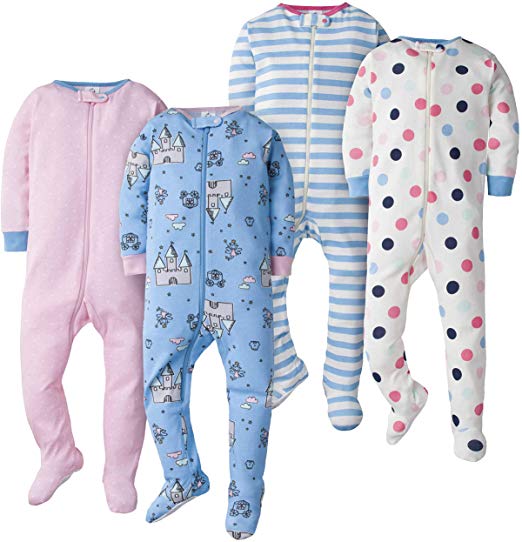 GERBER Baby Girls 4-Pack Footed Unionsuit