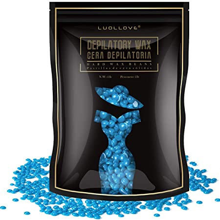 Hard Wax Beads Hair Removal, LUOLLOVE Wax Beans Depilatory Wax Pearls for Brazilian Bikini, Facial, Legs, Full Body, Professional Refill for Wax Warmer Kit, 1 lb/450g (blue)