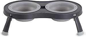 Dexas Pets Double Elevated Pet Feeder, Light Gray, Large/2.5 Cup Capacity Bowls (PW110432429)