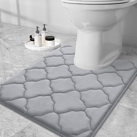 OLANLY Memory Foam Toilet Rugs U-Shaped 20x20, Ultra Soft and Absorbent Bathroom Rugs, Non-Slip Thick Toilet Bath Mat, Machine Wash Dry, Contour Bath Rugs for Toilet Base, Grey