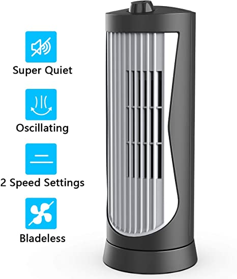 KOONIE Small Tower Fan, Cooling Fan, 13 inch Desk Fan Electric Oscillating Tower, 2 Settings, Turbine Technology, Rotating Standing Fan for Home Office Tabletop