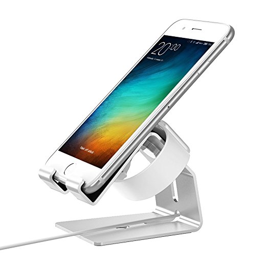 Phone Stand, Stand for Apple Watch, Magnetic Apple Watch Stand, Cell Phone iPhone Tablet Stand for iPhone X 8 Plus 7 Plus 8 7 SE 5C 6 6 Plus iPad Mini iPad, Apple Watch, Android, PS4 OATSBASF (Silver)