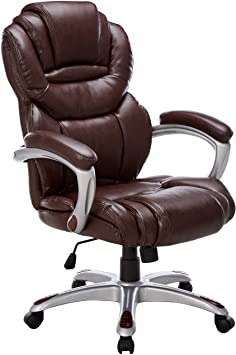 Flash Furniture High Back Brown LeatherSoft Executive Swivel Ergonomic Office Chair with Arms, BIFMA Certified