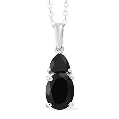 Black Tourmaline Black Spinel Platinum Plated Silver Pendant Necklace For Women 2.1 Cttw Size 20"