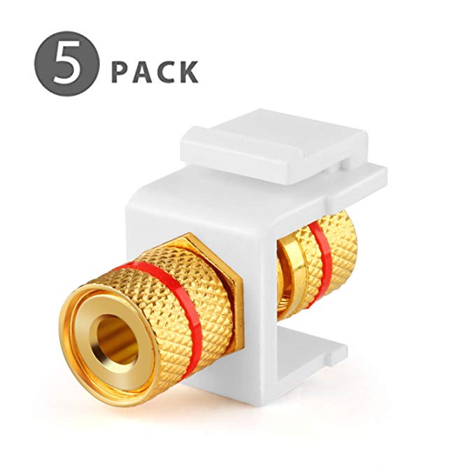 TNP Banana Jack Keystone Insert (5 Pack) - Speaker Banana Connector Socket Female Port Screw Type Binding Post Snap In Adapter Inline Coupler For Wall Plate Outlet Panel (White)