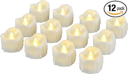 eLander LED Tea Lights Flameless Candle with Timer, 6 Hours on and 18 Hours Off, 1.4 x 1.3 Inch, Warm White, [12 Pack] (New Warm White)