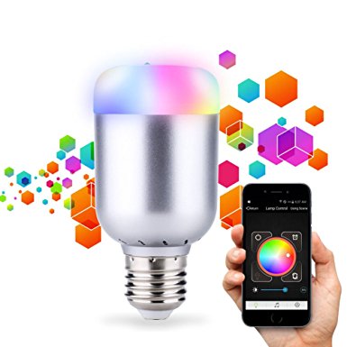 HOREVO Bluetooth Smart LED Light Bulb - Smartphone Controlled Wake Up Lights - Dimmable RGB LED Bulbs Multicolored Color Changing Party LED Light Bulbs - Home Automation Lighting - 6 Watts