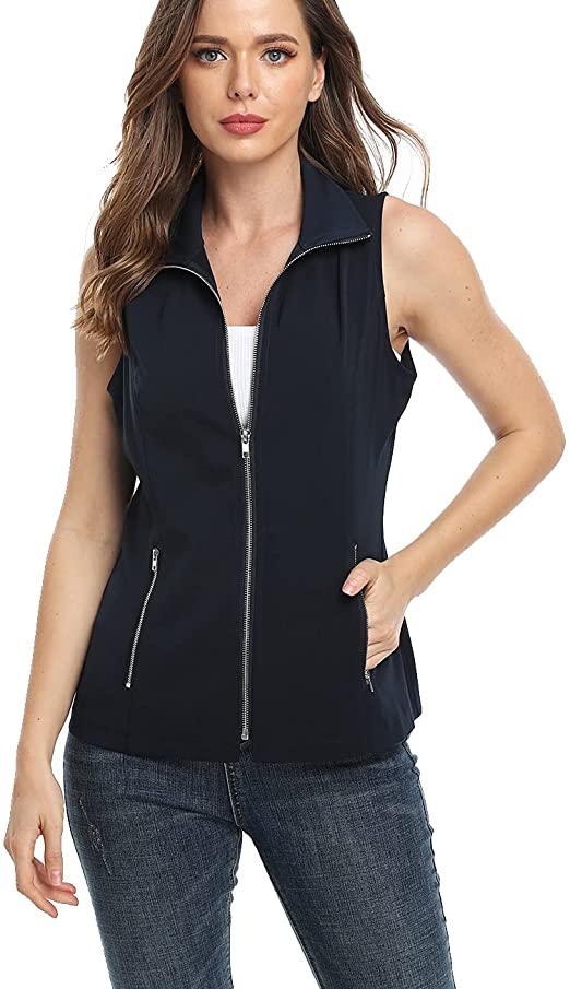 Dilgul Women's Zip Up Vest Casual Utility Outdoor Sleeveless Jacket with Pockets