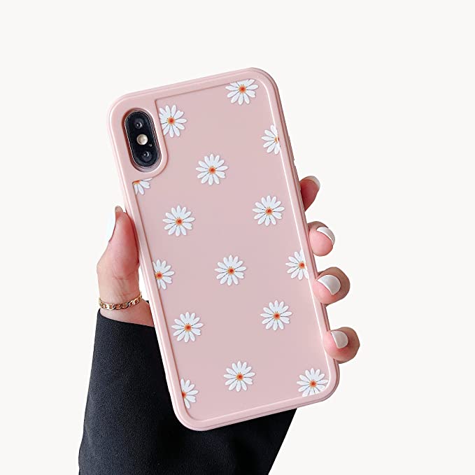 ZTOFERA TPU Back Case for iPhone X/iPhone Xs, Daisy Pattern Glossy Soft Silicone Case, Cute Girls Case Slim Lightweight Protective Bumper Cover for iPhone X/iPhone Xs - Pink