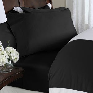 Elegance Linen 1500 Thread Count Wrinkle Resistant Ultra Soft Luxurious Egyptian Quality 3-Piece Duvet Cover Set, Full/Queen, Black