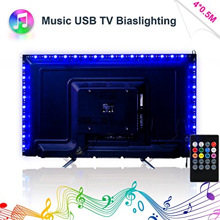 LED Strip Lights , Music LED TV Backlight USB 2M/6.56ft Color Change Sync To Beats of Music LED Light Strips For 40 To 60 IN HDTV RGB Flexible TV Light with IR Remote, LED TV Bias Lighting