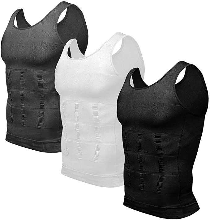 Odoland Mens 3 Pack Body Shaper Slimming Tummy Vest Thermal Compression Shirt Tank Top Shapewear