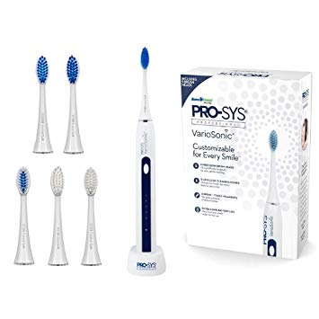 PRO-SYS VarioSonic Electric Toothbrush with 25 Customizable Cleaning Options - 5 Replacement DuPont Bristle Brush Head Types, 5 Brushing Speeds with Rechargeable Battery Charging Dock