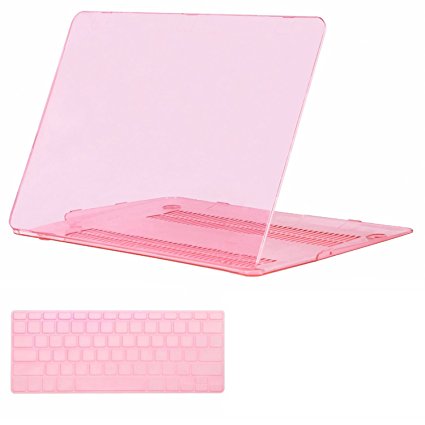 Mosiso Plastic Hard Case with Keyboard Cover for MacBook Air 13 Inch (Models: A1369 and A1466), Crystal Pink