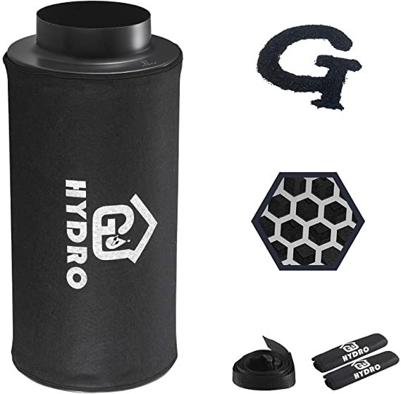 G HYDRO 6 Inch Air Carbon Filter Upgraded Hexagonal Hole with 1200  RC48 Activated Charcoal Prefilter Included Odor Control Scrubber for Grow Tent Indoor Plants Inline Fan Reversible Flange 515 CFM