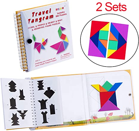 USATDD Tangram Game 360 Magnetic Puzzle Travel Games Jigsaw with Solution Questions Kid Adult Challenge IQ Book Colorful Shapes Educational Toy for 3-100 Years Old 【2 Set of Tangrams 360 Patterns】