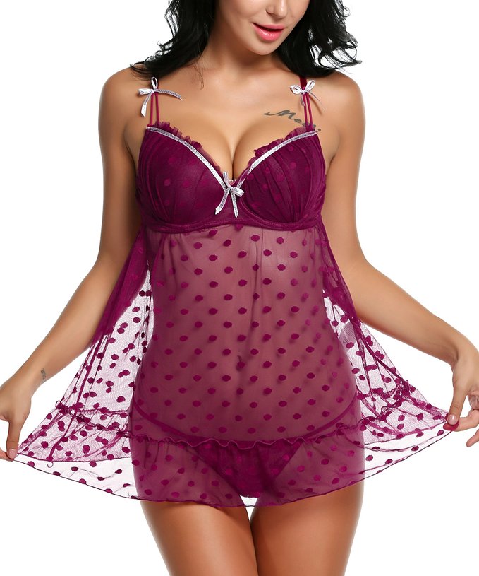 Avidlove Women Dots Lace Lingerie Breast Care Cute Babydoll Gorgeous Sexy Chemises