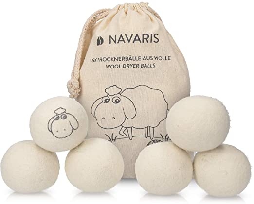 Navaris Wool Dryer Balls - Pack of 6 Tumble Dryer Laundry Ball Set Made of 100% Pure Wool Felt - Natural, Hypoallergenic, Baby-Safe, Reusable, Gentle