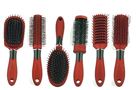 Linda Salon Professional Red Hair Brush Set (Pack of 6)