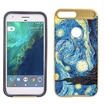 CorpCase Google Pixel XL (5.5") - Starry Night / Hybrid Rubber Soft Grip Bumper PC   TPU Unique Gold Case With Great Protection