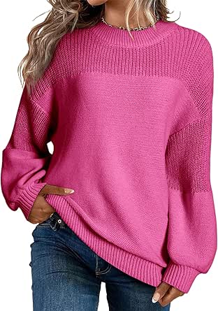 Dokotoo Women's Casual Long Sleeve Sweaters Loose Crewneck Knit Solid Pullover Sweater Jumper Tops