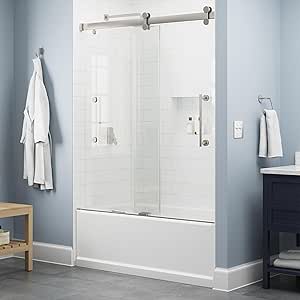 Delta Paxos 60 in. x 62-1/4 in. Frameless Sliding Bathtub Door in Nickel with 5/16 in. (8mm) Tempered Clear Glass, SD5758472