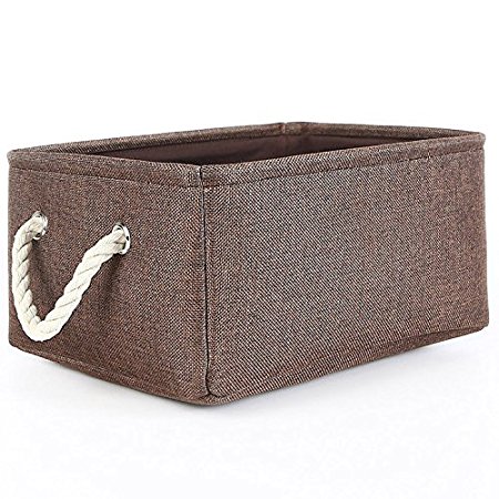 TheWarmHome Collapsible Rectangular Fabric Storage Bin with Rope Handles for Toy Box Nursery,Brown