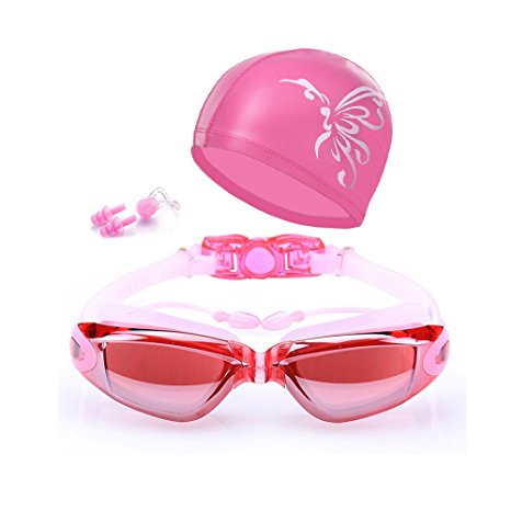 Swim Goggles   Swim Cap   Case   Nose Clip   Ear Plugs Swimming Goggles Waterproof Mirrored & Clear Anti Fog UV400 Protection Lenses for Adult Men Women Youth Kids