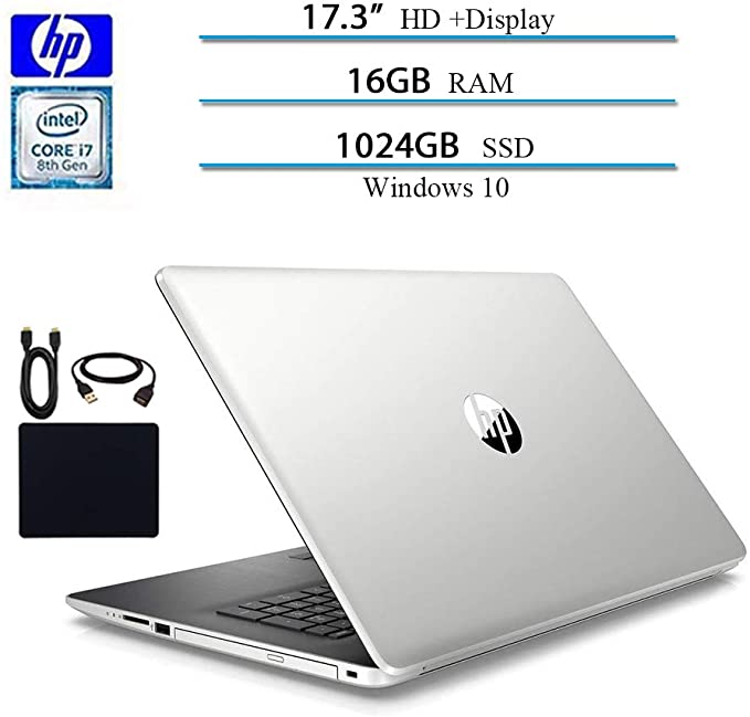 2019 Newest HP. 17.3 Inches Laptop Business Notebook Computer, Intel Quad Core i7-8550U Processor, 16GB RAM, 1TB SSD   16GB Optane, Sliver, DVD Driver, GbE LAN, Webcam, Windows 10 W/Accessories