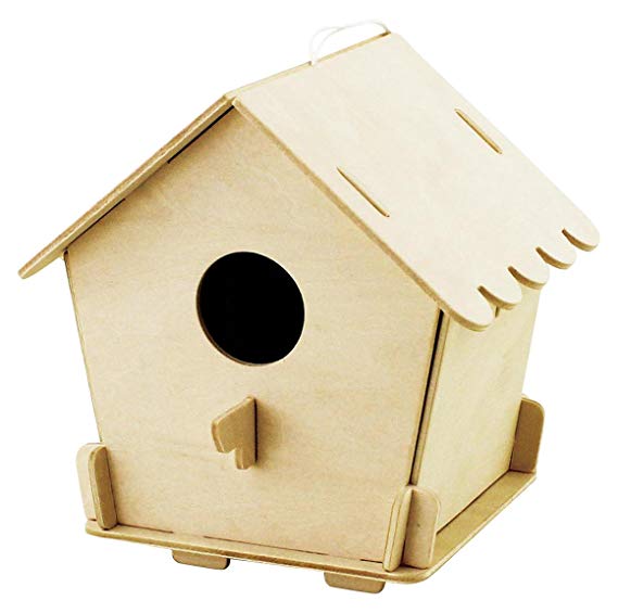 ROBOTIME Wooden Birdhouse for Outdoors Model Building Kits 3D Painting Puzzle Wood Craft Kits Best Gifts for Kids Age 3